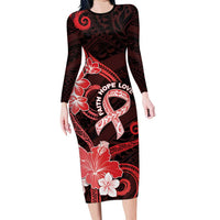 Heart Health Awareness Long Sleeve Bodycon Dress Warrior Wears Red Polynesian Style