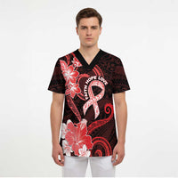 Heart Health Awareness Scrub Top Warrior Wears Red Polynesian Style - Polynesian Pride