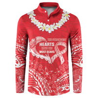Heart Health Awareness Button Sweatshirt Polynesian Red Ribbon