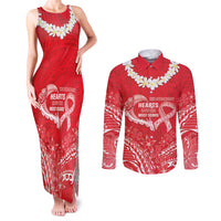 Heart Health Awareness Couples Matching Tank Maxi Dress and Long Sleeve Button Shirt Polynesian Red Ribbon