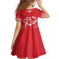 Heart Health Awareness Family Matching Long Sleeve Bodycon Dress and Hawaiian Shirt Polynesian Red Ribbon