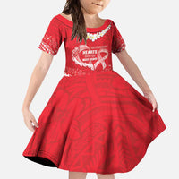 Heart Health Awareness Family Matching Mermaid Dress and Hawaiian Shirt Polynesian Red Ribbon