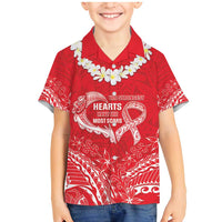 Heart Health Awareness Family Matching Mermaid Dress and Hawaiian Shirt Polynesian Red Ribbon