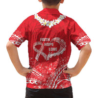 Heart Health Awareness Family Matching Off Shoulder Maxi Dress and Hawaiian Shirt Polynesian Red Ribbon