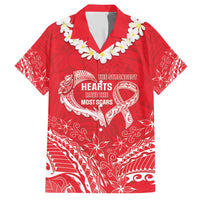 Heart Health Awareness Family Matching Short Sleeve Bodycon Dress and Hawaiian Shirt Polynesian Red Ribbon