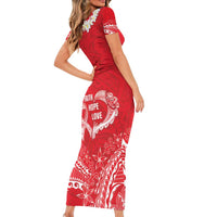 Heart Health Awareness Family Matching Short Sleeve Bodycon Dress and Hawaiian Shirt Polynesian Red Ribbon