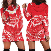 Heart Health Awareness Hoodie Dress Polynesian Red Ribbon