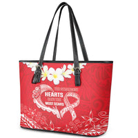 Heart Health Awareness Leather Tote Bag Polynesian Red Ribbon