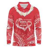 Heart Health Awareness Long Sleeve Polo Shirt Polynesian Red Ribbon