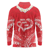 Heart Health Awareness Long Sleeve Polo Shirt Polynesian Red Ribbon