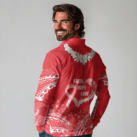 Heart Health Awareness Long Sleeve Polo Shirt Polynesian Red Ribbon