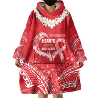 Heart Health Awareness Wearable Blanket Hoodie Polynesian Red Ribbon