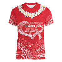 Heart Health Awareness Women V-Neck T-Shirt Polynesian Red Ribbon LT05 Female Red - Polynesian Pride