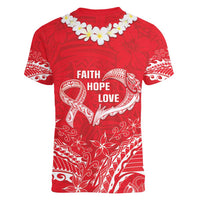 Heart Health Awareness Women V-Neck T-Shirt Polynesian Red Ribbon LT05 - Polynesian Pride