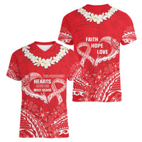 Heart Health Awareness Women V-Neck T-Shirt Polynesian Red Ribbon LT05 - Polynesian Pride