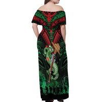 New Zealand ANZAC Day Off Shoulder Maxi Dress Aotearoa Hei Tiki LT05 - Polynesian Pride