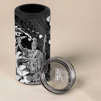 Hawaii King Kamehameha Day 4 in 1 Can Cooler Tumbler Polynesian Pattern Mix Hibiscus Black