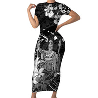 Hawaii King Kamehameha Day Family Matching Short Sleeve Bodycon Dress and Hawaiian Shirt Polynesian Pattern Mix Hibiscus Black