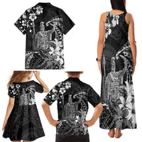 Hawaii King Kamehameha Day Family Matching Tank Maxi Dress and Hawaiian Shirt Polynesian Pattern Mix Hibiscus Black