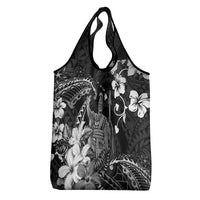 Hawaii King Kamehameha Day Grocery Bag Polynesian Pattern Mix Hibiscus Black