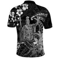Hawaii King Kamehameha Day Polo Shirt Polynesian Pattern Mix Hibiscus Black
