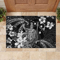 Hawaii King Kamehameha Day Rubber Doormat Polynesian Pattern Mix Hibiscus Black