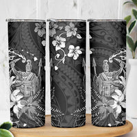 Hawaii King Kamehameha Day Skinny Tumbler Polynesian Pattern Mix Hibiscus Black