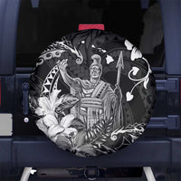 Hawaii King Kamehameha Day Spare Tire Cover Polynesian Pattern Mix Hibiscus Black