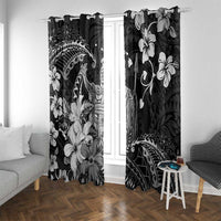 Hawaii King Kamehameha Day Window Curtain Polynesian Pattern Mix Hibiscus Black