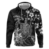 Hawaii King Kamehameha Day Zip Hoodie Polynesian Pattern Mix Hibiscus Black