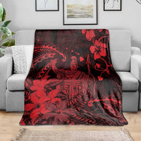Hawaii King Kamehameha Day Blanket Polynesian Pattern Mix Hibiscus Red