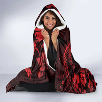 Hawaii King Kamehameha Day Hooded Blanket Polynesian Pattern Mix Hibiscus Red