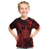 Hawaii King Kamehameha Day Kid T Shirt Polynesian Pattern Mix Hibiscus Red