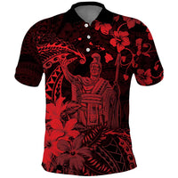 Hawaii King Kamehameha Day Polo Shirt Polynesian Pattern Mix Hibiscus Red