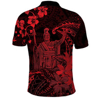 Hawaii King Kamehameha Day Polo Shirt Polynesian Pattern Mix Hibiscus Red