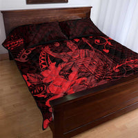 Hawaii King Kamehameha Day Quilt Bed Set Polynesian Pattern Mix Hibiscus Red