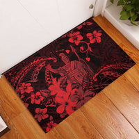 Hawaii King Kamehameha Day Rubber Doormat Polynesian Pattern Mix Hibiscus Red