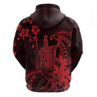 Hawaii King Kamehameha Day Zip Hoodie Polynesian Pattern Mix Hibiscus Red