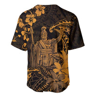 Hawaii King Kamehameha Day Baseball Jersey Polynesian Pattern Mix Hibiscus Gold