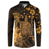 Hawaii King Kamehameha Day Button Sweatshirt Polynesian Pattern Mix Hibiscus Gold
