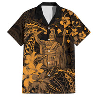 Hawaii King Kamehameha Day Family Matching Puletasi and Hawaiian Shirt Polynesian Pattern Mix Hibiscus Gold
