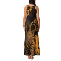 Hawaii King Kamehameha Day Family Matching Tank Maxi Dress and Hawaiian Shirt Polynesian Pattern Mix Hibiscus Gold