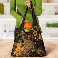 Hawaii King Kamehameha Day Grocery Bag Polynesian Pattern Mix Hibiscus Gold