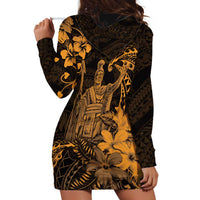 Hawaii King Kamehameha Day Hoodie Dress Polynesian Pattern Mix Hibiscus Gold