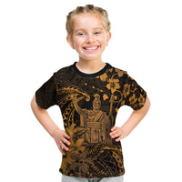 Hawaii King Kamehameha Day Kid T Shirt Polynesian Pattern Mix Hibiscus Gold LT05 Gold - Polynesian Pride