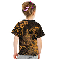 Hawaii King Kamehameha Day Kid T Shirt Polynesian Pattern Mix Hibiscus Gold LT05 - Polynesian Pride