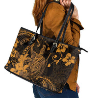 Hawaii King Kamehameha Day Leather Tote Bag Polynesian Pattern Mix Hibiscus Gold