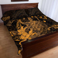 Hawaii King Kamehameha Day Quilt Bed Set Polynesian Pattern Mix Hibiscus Gold