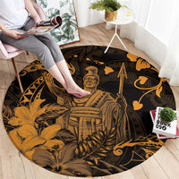 Hawaii King Kamehameha Day Round Carpet Polynesian Pattern Mix Hibiscus Gold