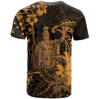 Hawaii King Kamehameha Day T Shirt Polynesian Pattern Mix Hibiscus Gold